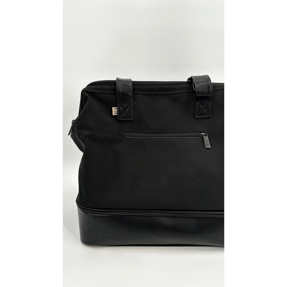 BEIS The Mini Weekender Convertible Bag Black Canvas Vegan Leather Travel Tote - Picture 2 of 9
